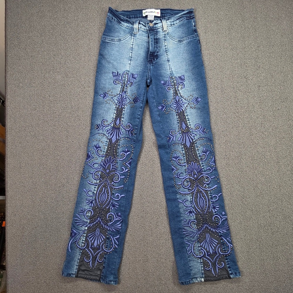 BrazilRoxx Womens Embroidered Studded Bootcut Jeans Blue Size 4 Western Boho‎